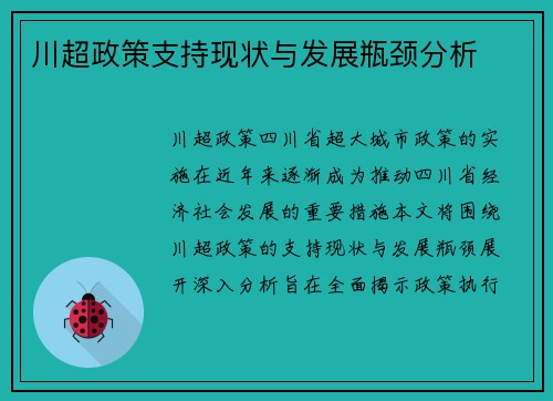 川超政策支持现状与发展瓶颈分析 川超政策支持现状与发展瓶颈分析